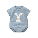 Aqua Blue Short Sleeve Baby Girls Rabbit Print Rompers Sweet Newborn Jumpsuit Soft Infant Bodysuit Sleepsuit One-piece Outfit