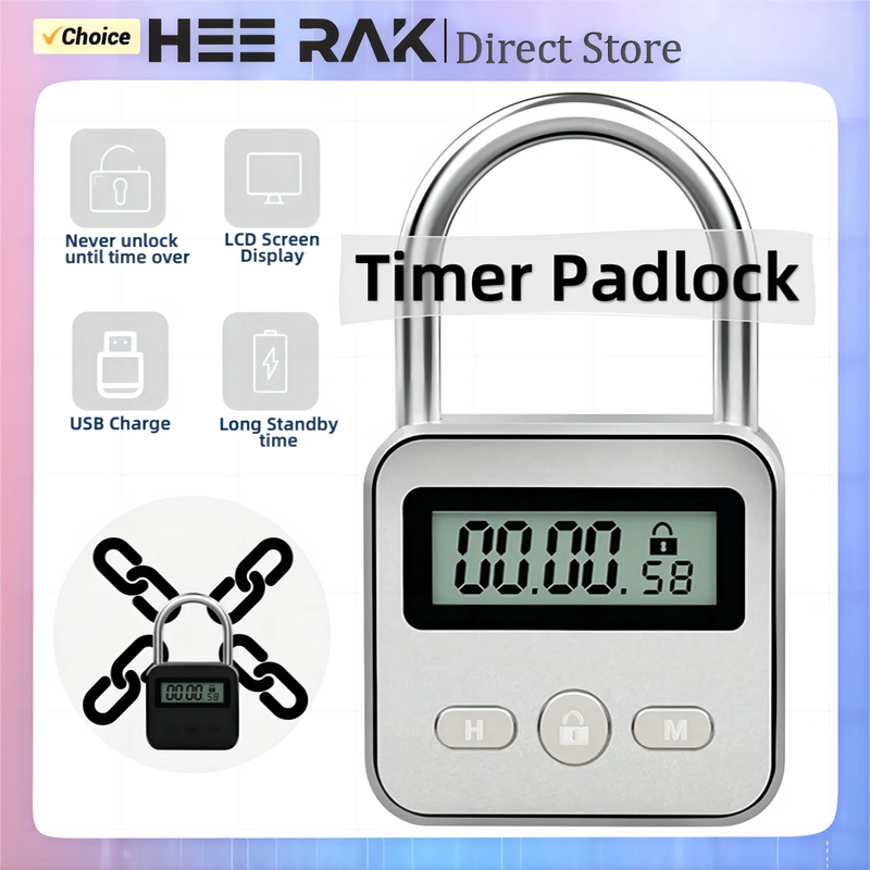 Timer Padlock LCD HD Display Add Backlight Zinc Alloy 99 Hours Max Timing Super Long Standby Anti-addiction Electronic Lock