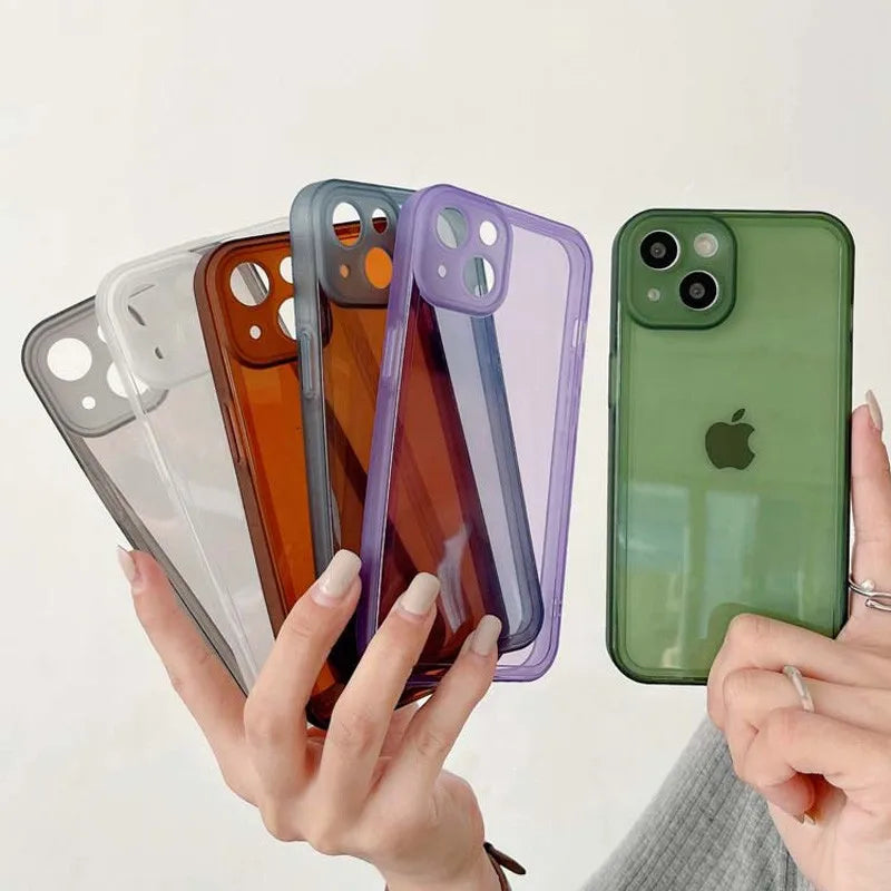 Candy Color Clear Lens Protection Phone Case For iPhone 11 12 13 14 Pro Max X XR XS Max 7 8 Plus Shockproof Soft TPU Back Cover