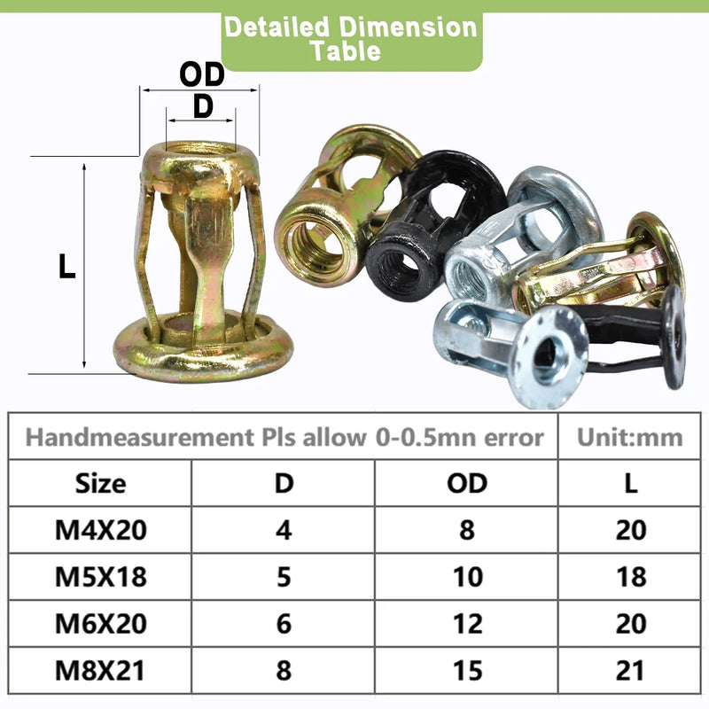 M4 M5 M6 M8 Molly Jack Nut Petal Metal Rivet Insertnuts Expansion Screw Bolt Set Fix Plate License Clamp Lock Rivet Petal nut