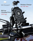 Shookproof Motorcycle Phone Mount Holder & 15W Wireless Charger 30W PD/USB-C Charging Vibration Dampener Anti-Theft Handlebar
