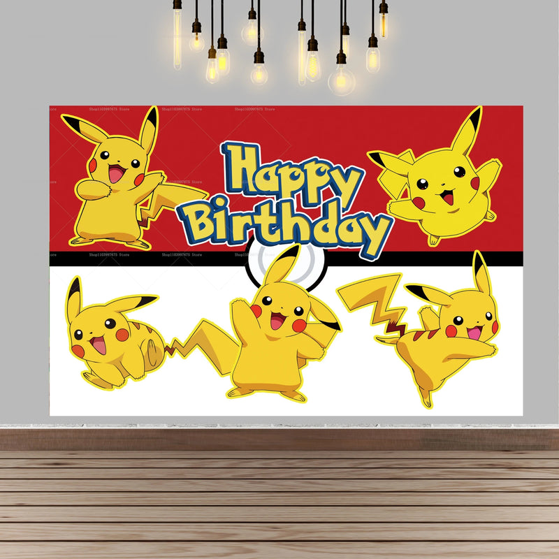 Pokemon Pikachu Birthday Party Backdrop Cartoon Baby Shower Background Photography Wall Photo Studio Banner Decor For Boy Gift
