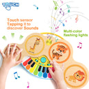 Wooden 2in1 Keyboard Piano Clapping Drum with Light & Music Cartoon Animals Music Toys Educational Toys for 12 months Baby Gifts