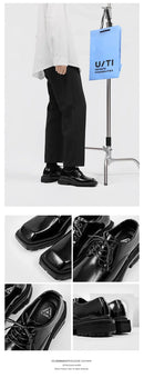 New square head Leather Shoes women Casual Men Formal Dress Thick Bottom Loafers Lace-up Black British Business Work Shoes 44