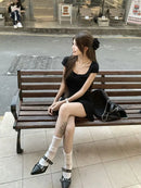 New Women Slim Temperament Purple Black Mini Dress Sexy Summer Knit Waist Skirt Spice Girls Dresses Bodycon Dress High Quality