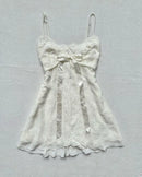 Solid color lace dress with bow decoration sweet casual Y2K top sexy street rock aesthetic retro punk Harajuku hop women's dress