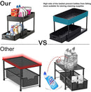 Kitchen Bathroom Under Sink Organizer 2-Tier Sliding Storage Basket Multipurpose Shelf with Hanging Cup and Hook Accessories