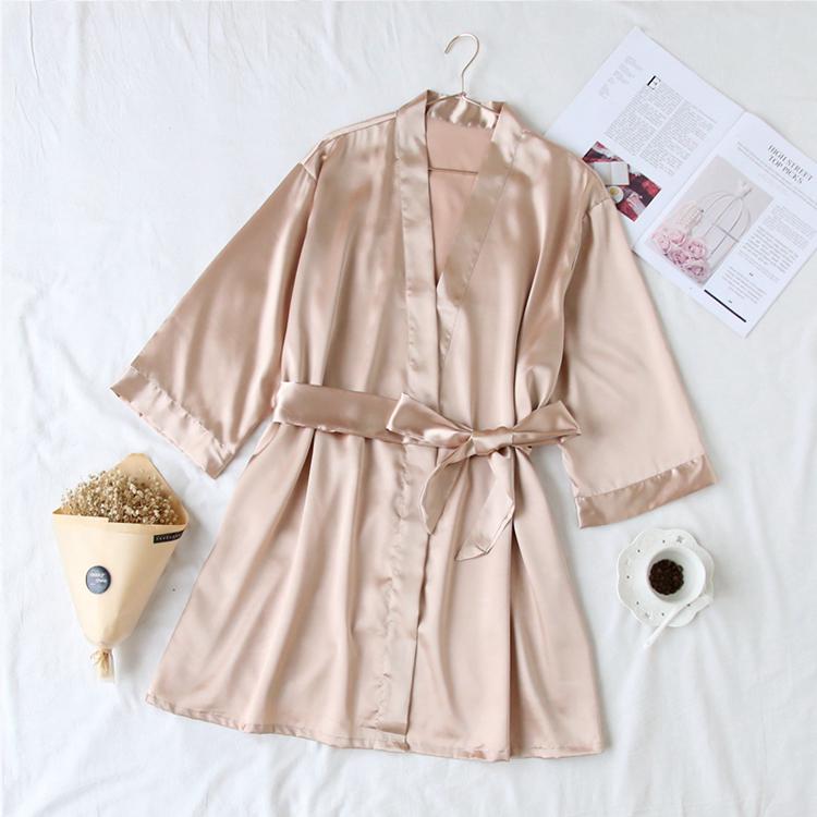 Summer Champagne Chinese Bride Wedding Robe Satin Sleepwear Women Nightgown Sexy Nightdress Lady Kimono Bathrobe Gown Negligee