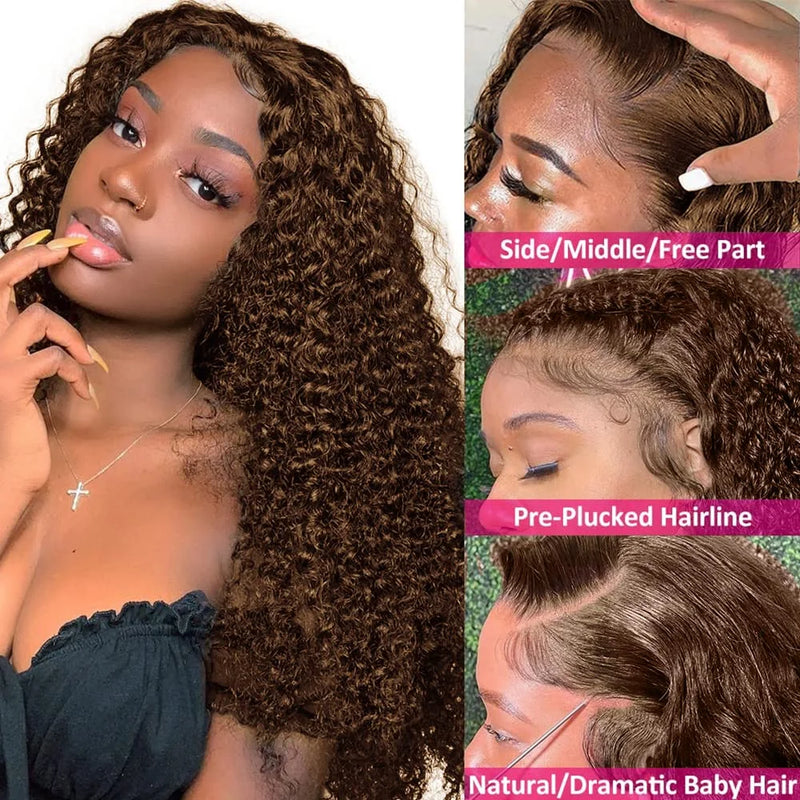 13x6 Hd Deep Wave Lace Frontal Wig Chocolate Brown Remy Human Hair Lace Frontal Wig 180% 13x4 Curly Lace Front Human Hair Wigs