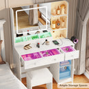 Satifur White Vanity Desk with Mirror and Lights, Makeup Desk with Storage Shelf and Power Outlet, Dressing Table with Cabinet