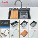 Gold Multifunctional Kitchen Waterfall Sink Digital Display Large Single Sink Dish Basin Sink 304 Stainless Steel