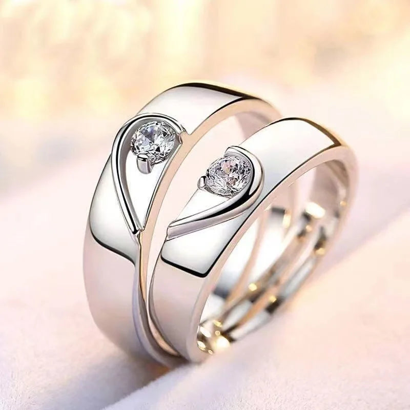 2Pcs/sets Zircon Heart Matching Couple Rings Forever Endless Love Wedding Adjustable Ring for Women Men Charm Valentine's Day