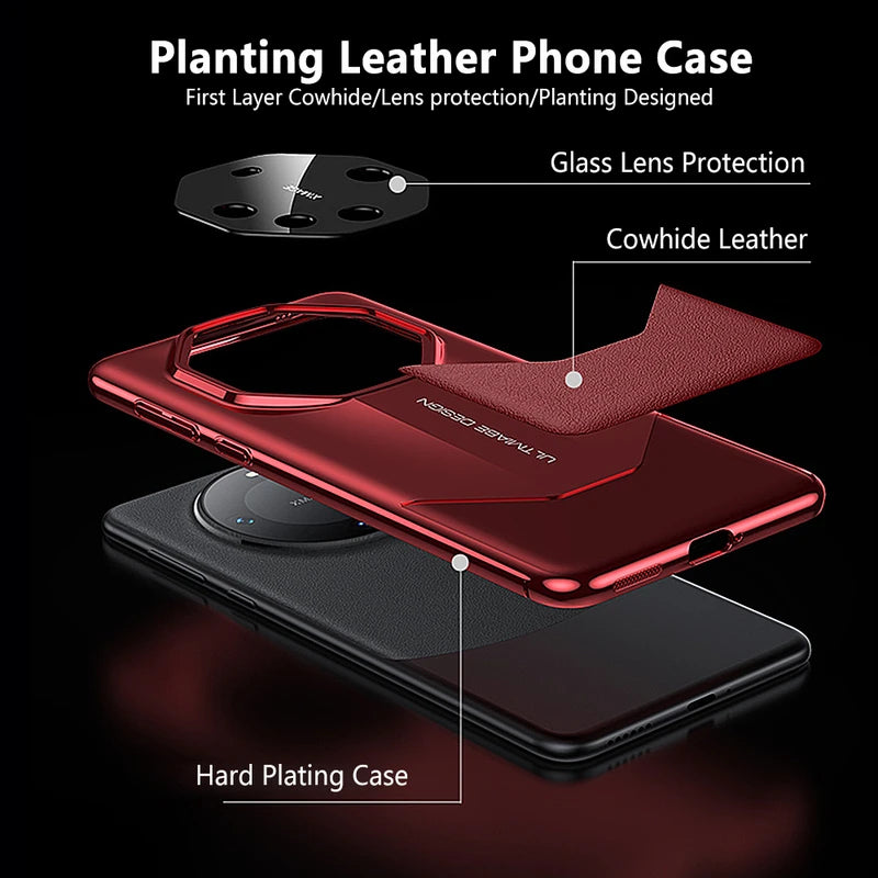 Original Leather Phone Case For Huawei Mate 60 Pro Cowhide texture Plating Cover For Mate 40 RS Luxury Ultimate design