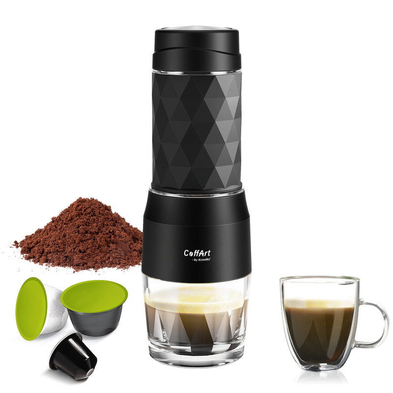 BioloMix Portable Coffee Maker Espresso Machine Hand Press Capsule Ground Coffee Brewer Portable for Travel and Picnic