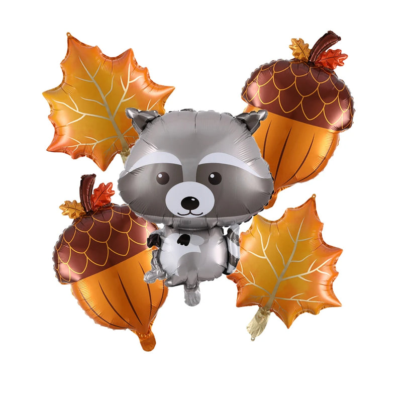 1/5pcs Autumn Maple Leaf Pine Cones Foil Balloons Squirrel Fox Animals Balloon Thanksgiving Brithday Party Decorations Kid Toys