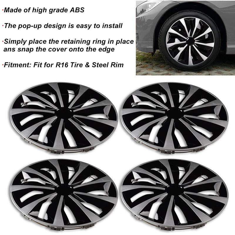 4pcs/set ABS 16 Inch Car Vehicle Wheel Rim Skin Cover Hub Caps R16 Racing Style Rim Center Cover Car Exterior Accessories