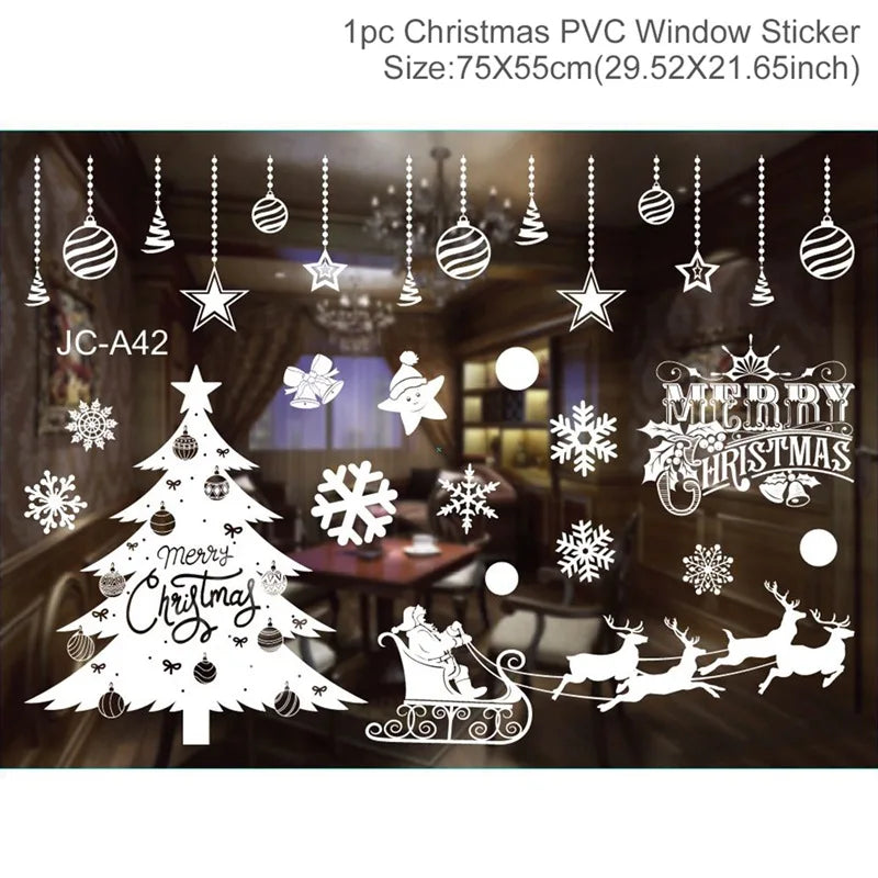 Christmas Window Stickers Merry Christmas Decorations For Home 2024 Christmas Wall Sticker Kids Wall Decals Happy New Year 2025