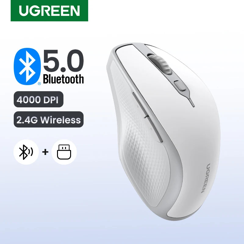 UGREEN Wireless Mouse Bluetooth 5.0 Ergonomic 4000 DPI 6 Mute Buttons For MacBook Computer Tablet Laptop PC 2.4G Wireless Mice