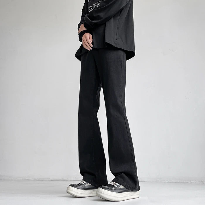 Autumn Vintage Straight Wide Legs BLACK Jeans Men's Streetwear Harajuku Washed Baggy Casual Flare Denim Trousers Y2K Male Pants