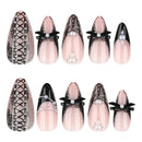 Black Cool Fake Nails Halloween Bat Press on Nails Almond Decorated Nail Tips Rivet Bow False Nails 24pcs Reusable Acrylic Nails