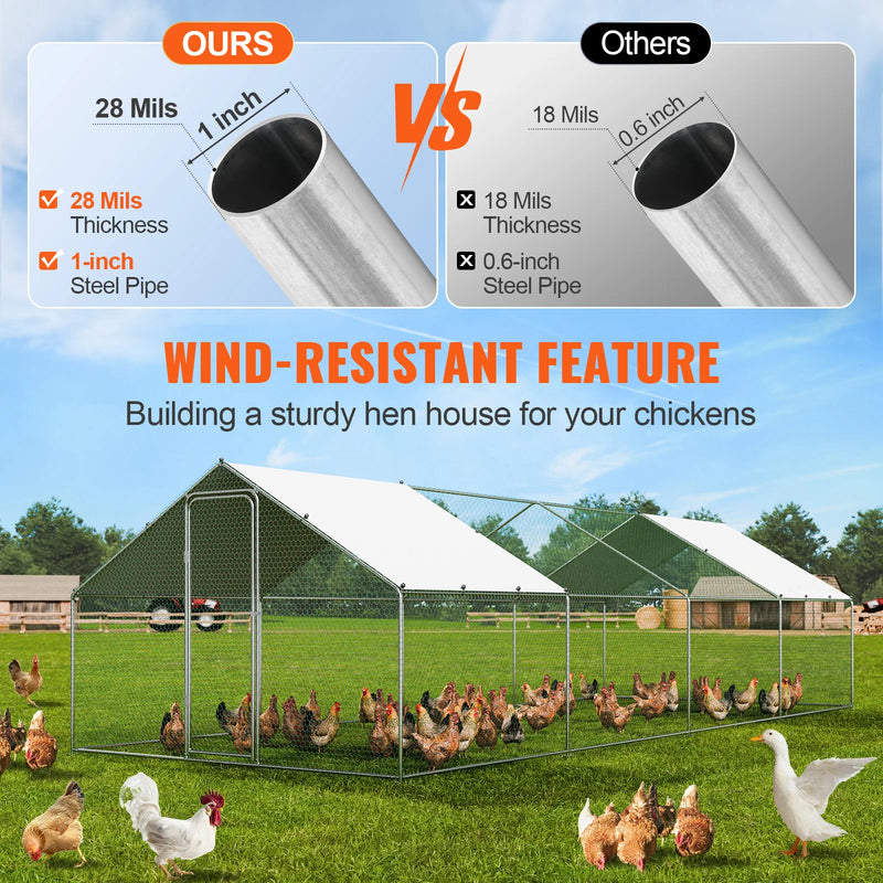 SucceBuy Large Metal Chicken Coop Walk-in Chicken Runs for Yard Spire Hen for Outdoor Backyard Farm Duck Rabbit Cage Poultry Pen