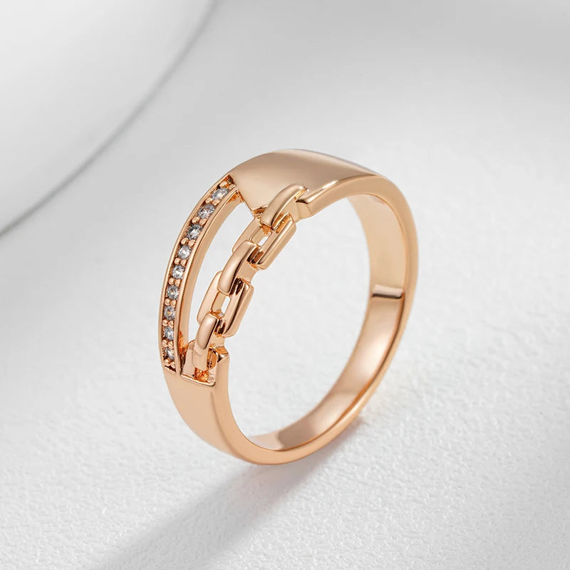 Kinel Unique 585 Rose Gold Color Cross Big Rings for Women Fashion Sparkling Natural Zircon Modern Wedding Party Daily Jewelry