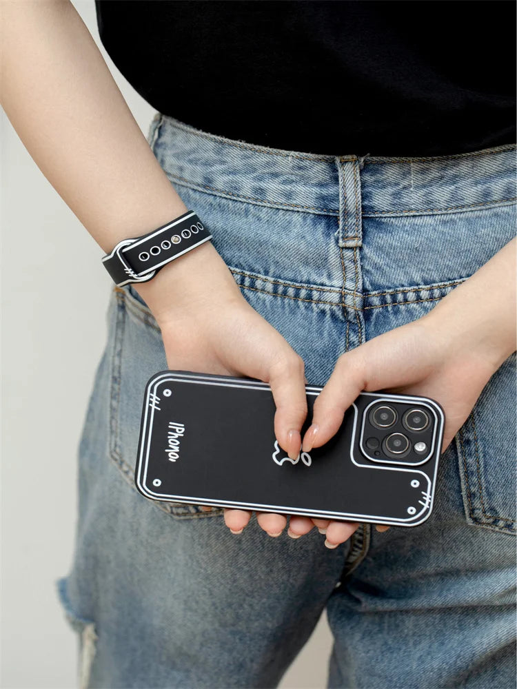 Comics Graffiti Case + Silicone Strap For Apple Watch Band 45 44 42 41 38 40mm Cute Soft Wristband For iWatch Series 8 7 6 5 4 3
