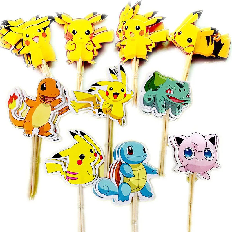 A Set Pokemon Cake Topper Kawaii Anime Figure Pikachu Charizard Cake Insert Children's Happy Birthday Decoration Supply Toys