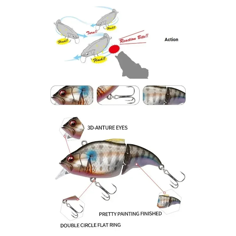 Vatalion Floating Fishing Lure 9.7g 70mm Crankbait Artificial Hard Bait Joint VIB Vibration Wobblers trout Bass Fishing Swimbait