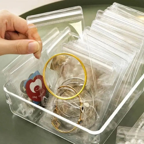 Schmuck Kleine selbstverschließende Plastik-Reißverschlussbeutel aus klarem PVC zur Aufbewahrung von Armbändern, Ringen, Ohrringen, Organizer (100 Stück)