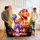 Personalized Customized Name Blanket Cartoon Dinosaur Print Warm and Comfortable Blanket for Sofa Bed Travel Camping Picnic Car