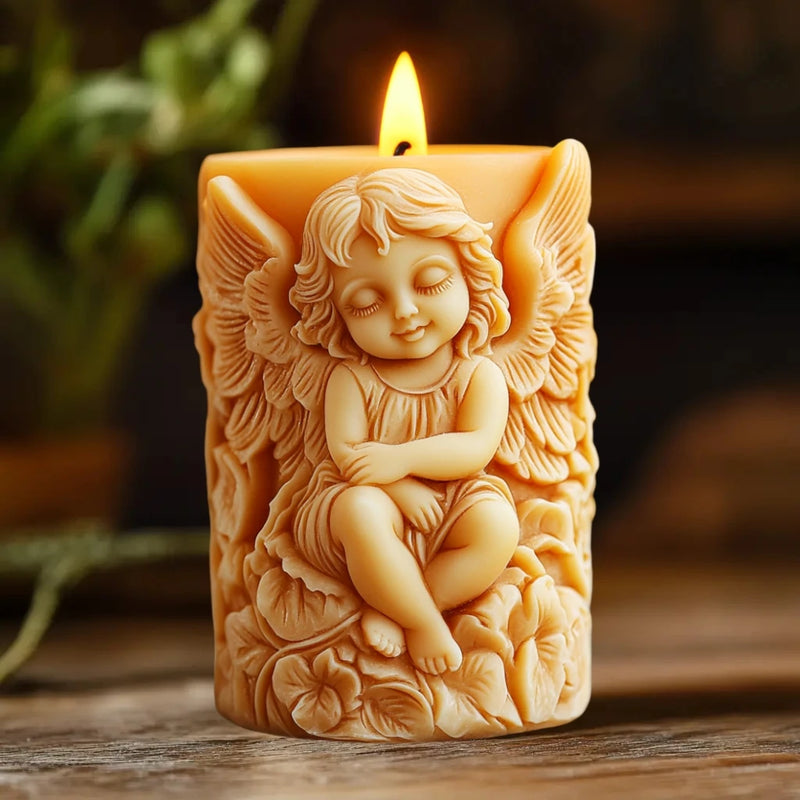 3D Wing Angel Relief Cylinder Candle Silicone Mold Easter Angel Flower Statue Cylinder Resin Silicone Mould Crafts Gypsum Molds