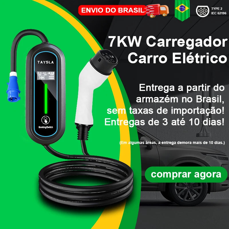 Taysla ev charger type 2 brazilian 7kW 32A Portable EV Charger 3.5kW 16A 80V-260V Charging Cable for electric Vehicles