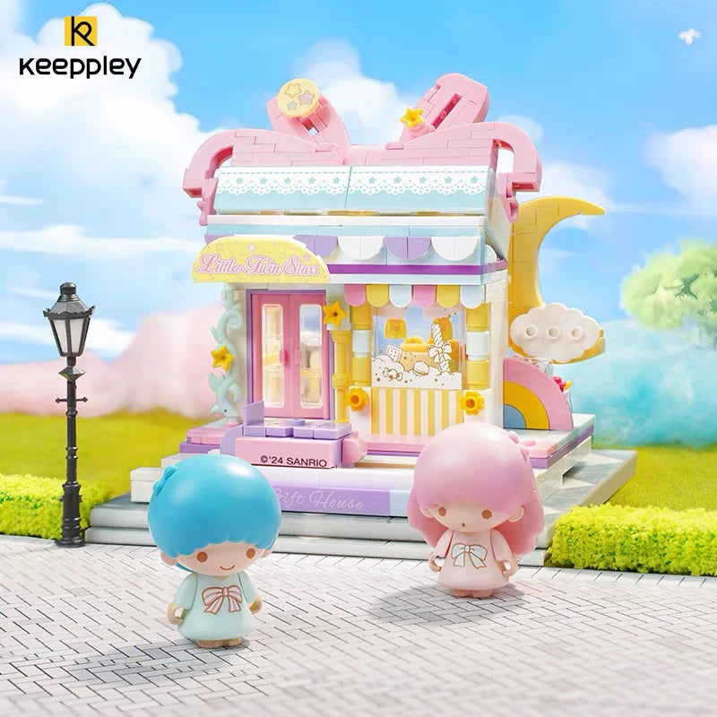 New Keeppley Sanrio Building Blocks Original Kuromi Melody Gemini Cartoon Street View Decoration Model Children's Toys Girl Gift