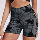Women Tie Dye Hollow Seamless Yoga Shorts Leggings For High Waist Summer Fitness Running Cycling Sports Push Up Gym Shorts