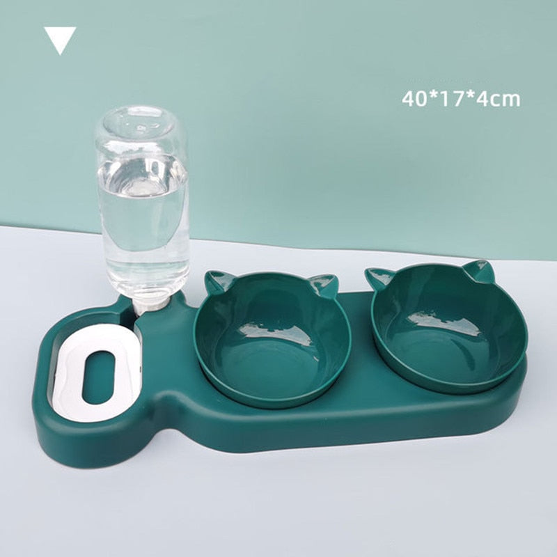 Pet Cat Bowl Automatic Feeder 3-in-1 Dog Cat Food Bowl With Water Fountain Double Bowl Drinking Raised Stand Dish Bowls For Cats