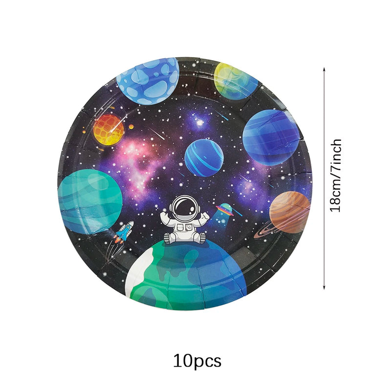Space Astronaut Birthday Disposable Tableware Space Universe Plates Cups Napkins Banner Boys Outer Space Theme Party Decoration