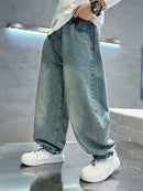 Boys' Jeans 2026 Spring and Autumn Cartoon Children's Pants Fashionable Big Boys' Straight leg Pants Kids Hip Hop Pants 4-14Year