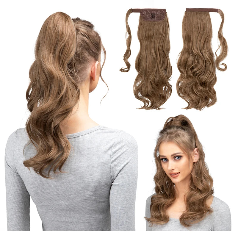 Synthetic Long Wavy Ponytail Hair Extension Curly Clip in Fake Hairpiece Wrap Around Pigtail Smooth False Pony Tail For Women