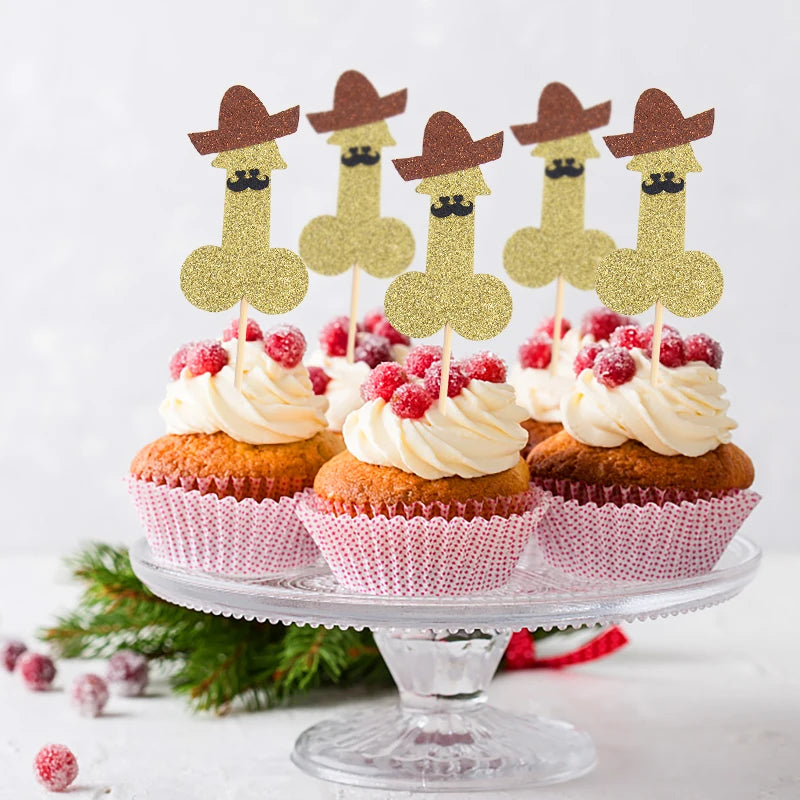 10pcs Glitter Willy Penis Cupcake Topper Funny Nude Dick Cake Toppers Wedding Favors Bachelorette Adult Hen Night Party Supplies