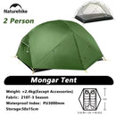 Naturehike Mongar 2 Camping Tent Ultralight Outdoor 3 Season Waterproof 20D Nylon Hiking Tent 2 Person Backpacking Tent