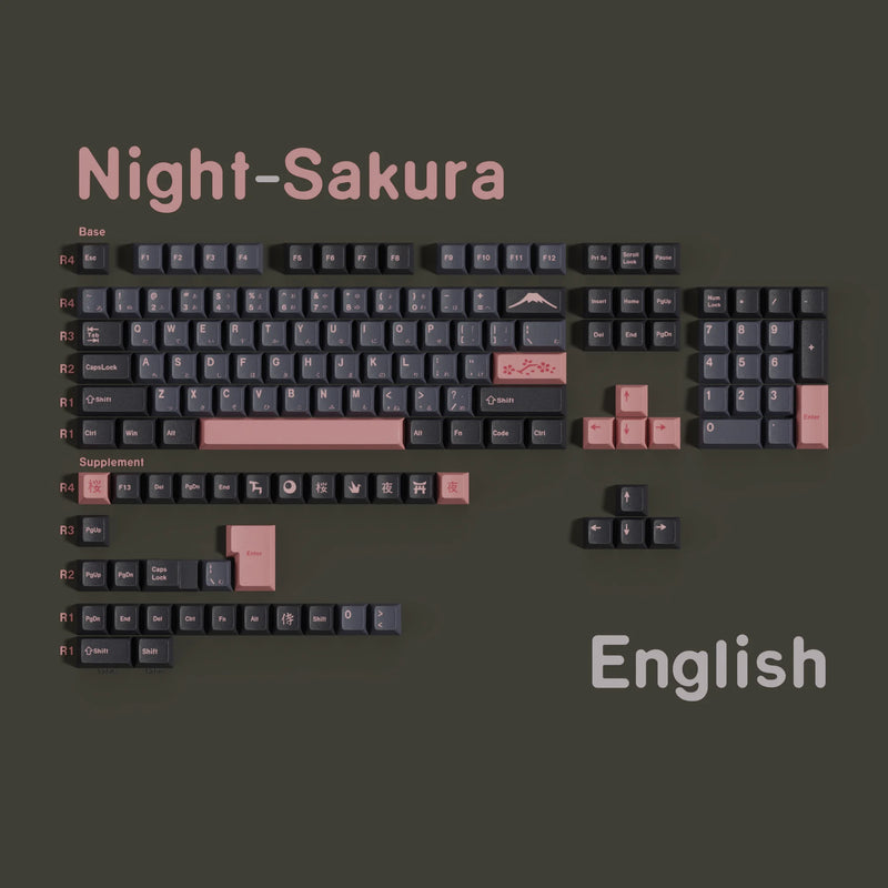 Night Sakura Pbt Keycaps Cherry Profile Japanese Korean Russian German Spanish Arabic French Big Set Key Caps For Mx Switches
