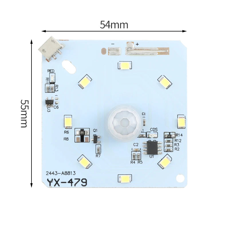 5pcs/1pc PIR Sensor Detector Smart Switch Night light board integrated lamp board control board circuit board 3.7V USB Charging