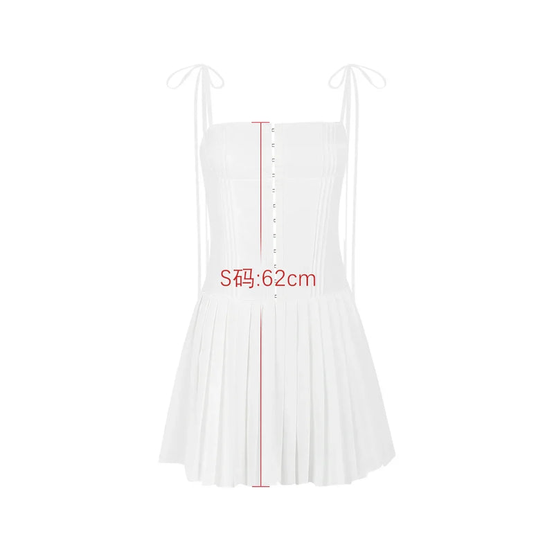 Suninheart Summer White A Line Dress Elegant Spaghetti Strap Bodycon Party Dresses Casual Ruched Holiday Dress Women 2023