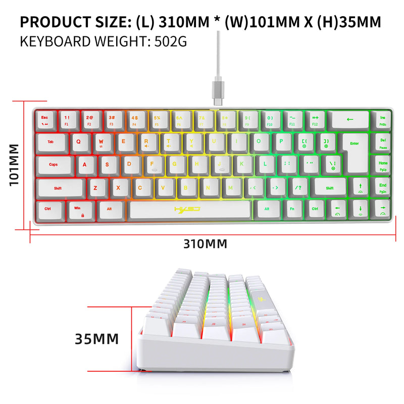 68 Keys Gaming Keyboard USB Wired Portable 20 RGB Backlight Keyboard for Windows Laptops Computer
