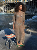 Flying Sleeve Ruffle Striped Slip Long Dress Women Elegant Square Collar Waist Cinching Pleat Party Dresses Chic Ladies Vestido
