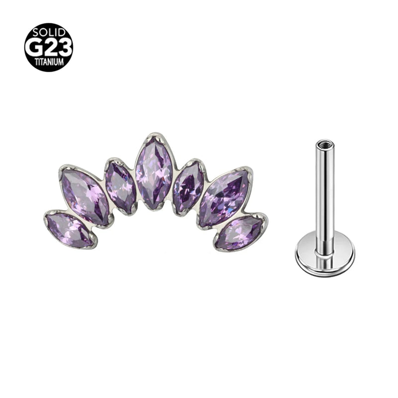 G23 Titanium  Internal Thread Helix Conch Cartilage Tragus Lip Stud Body Jewelry Piercing 7 CZ Labret Studs Horse's Eye Crown Zi