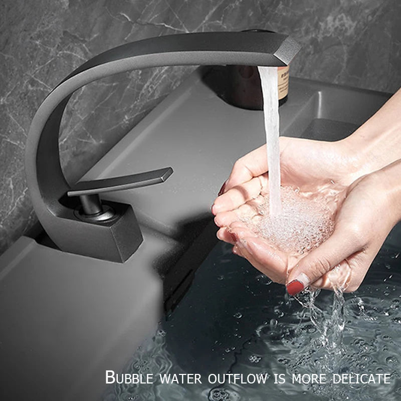 Black Bathroom Basin Faucet Deck Mount Black Chrome Washing Basin Mixer Water Taps Creative Hot Cold Water Crane Mixers