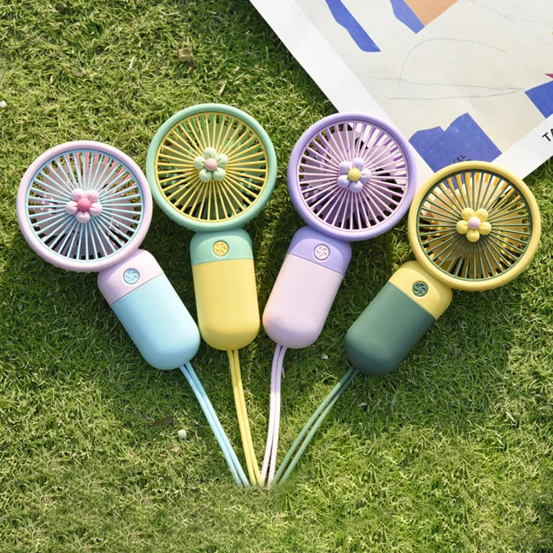 Mini USB Portable Fan Rechargeable Portable Fan Electr Summer For Home Outdoor Standing Mobile Handheld Convenient Cute Flower