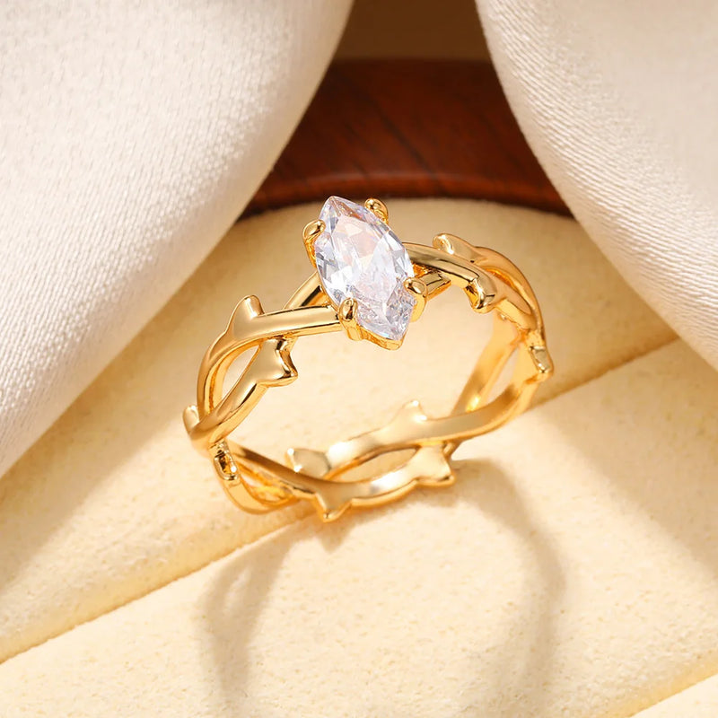 Opal Heart Rings For Women Gold Color Stainless Steel Engagement Wedding Ring Female Jewelry Birthday Gift 2023
